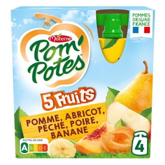 Pom'Potes 4 × 90g Pomme, Abricot, Pêche, Poire, Banane
